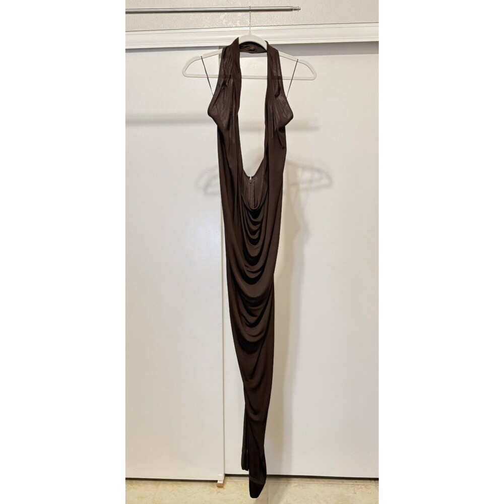 Jean Paul Gaultier Brown Halter Neck Maxi Dress with Plunging Neckline - SS 2000